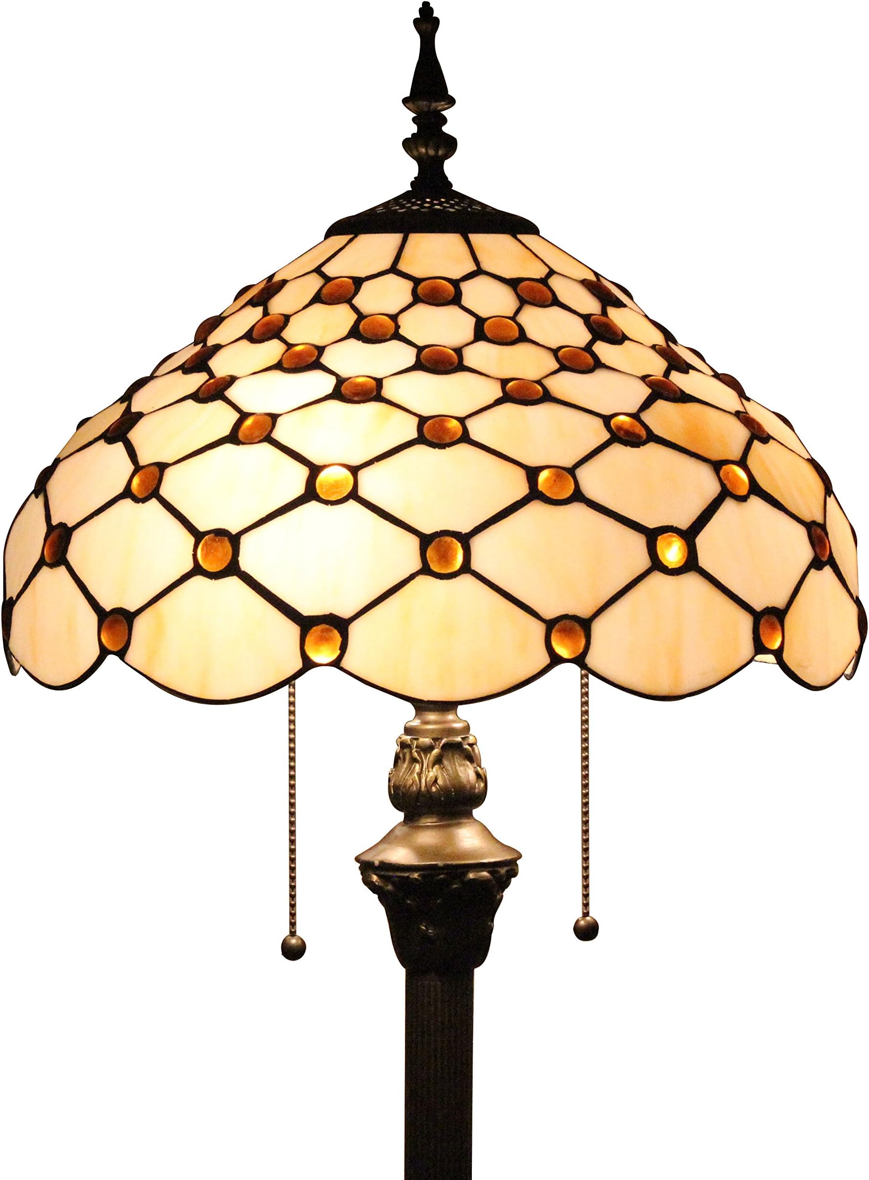 SINCERE@ Tiffany 16-Inch European Retro Stained Glass White Pearl Series Floor Lamp [Energy Class A+]