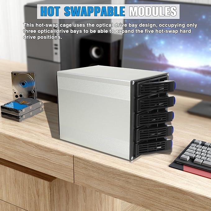 Cage hot-swap para 5 discos SATA 3.5 5 bahías miniatura 3