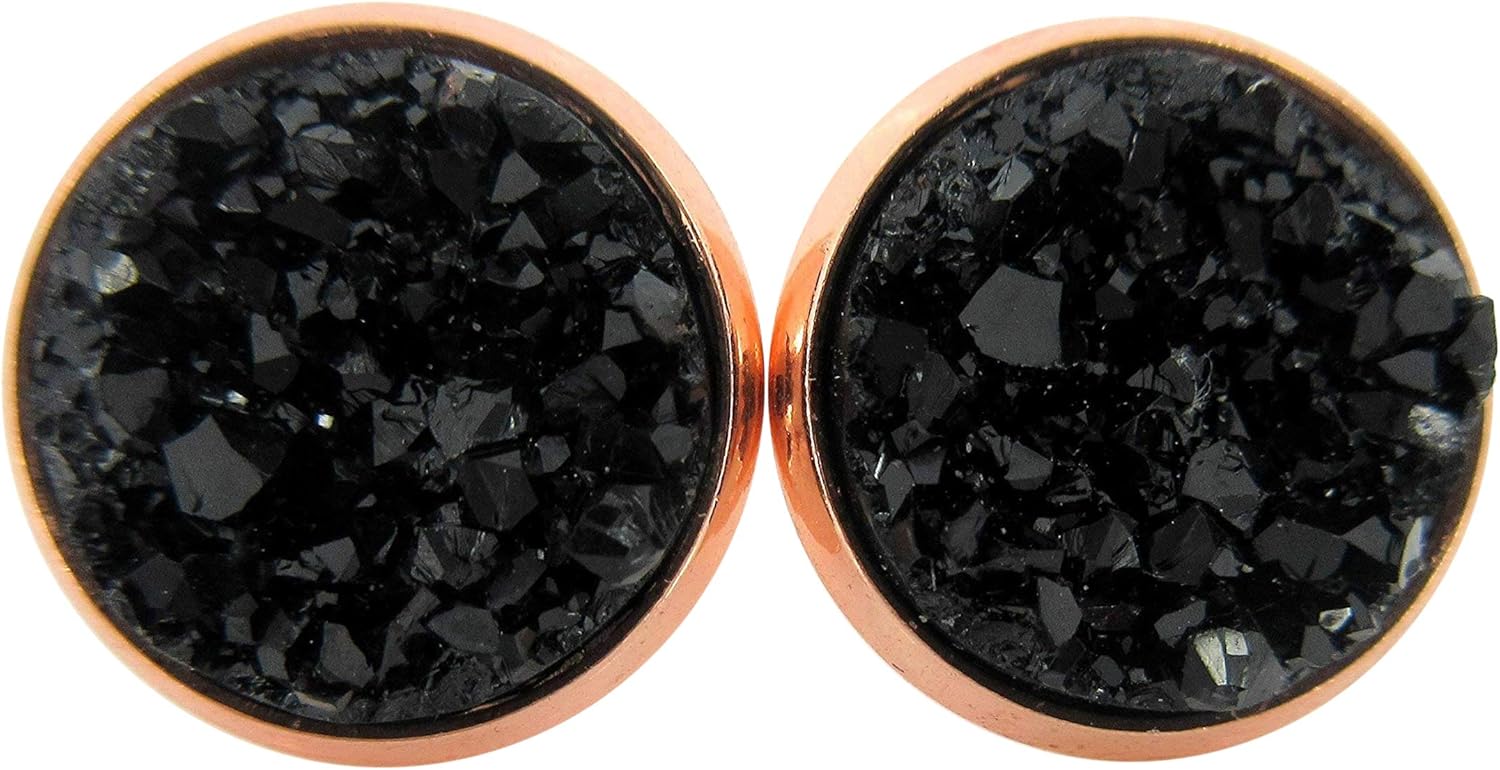 Rose Gold-tone Faux Druzy Stone Stud Earrings 12mm