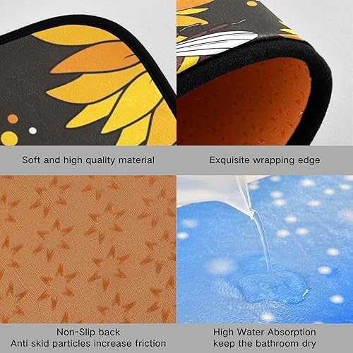Miniatura 4 de Juego de 2 alfombras de cocina antideslizantes de abeja y girasol, alfombras de 19.7 x 27.6 pulgadas y 19.7 x 47.2 pulgadas para fregadero de