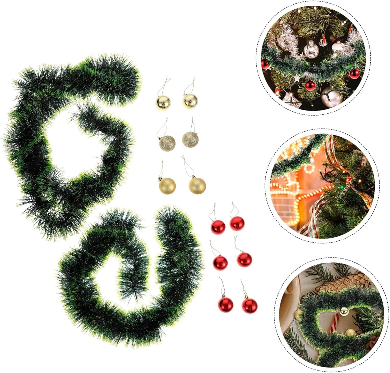 Cabilock 2pcs Christmas Tinsel Garland for Tree Decoration Soft and Bendable Festival Hanging Decor for Xmas Parties Home and School Events