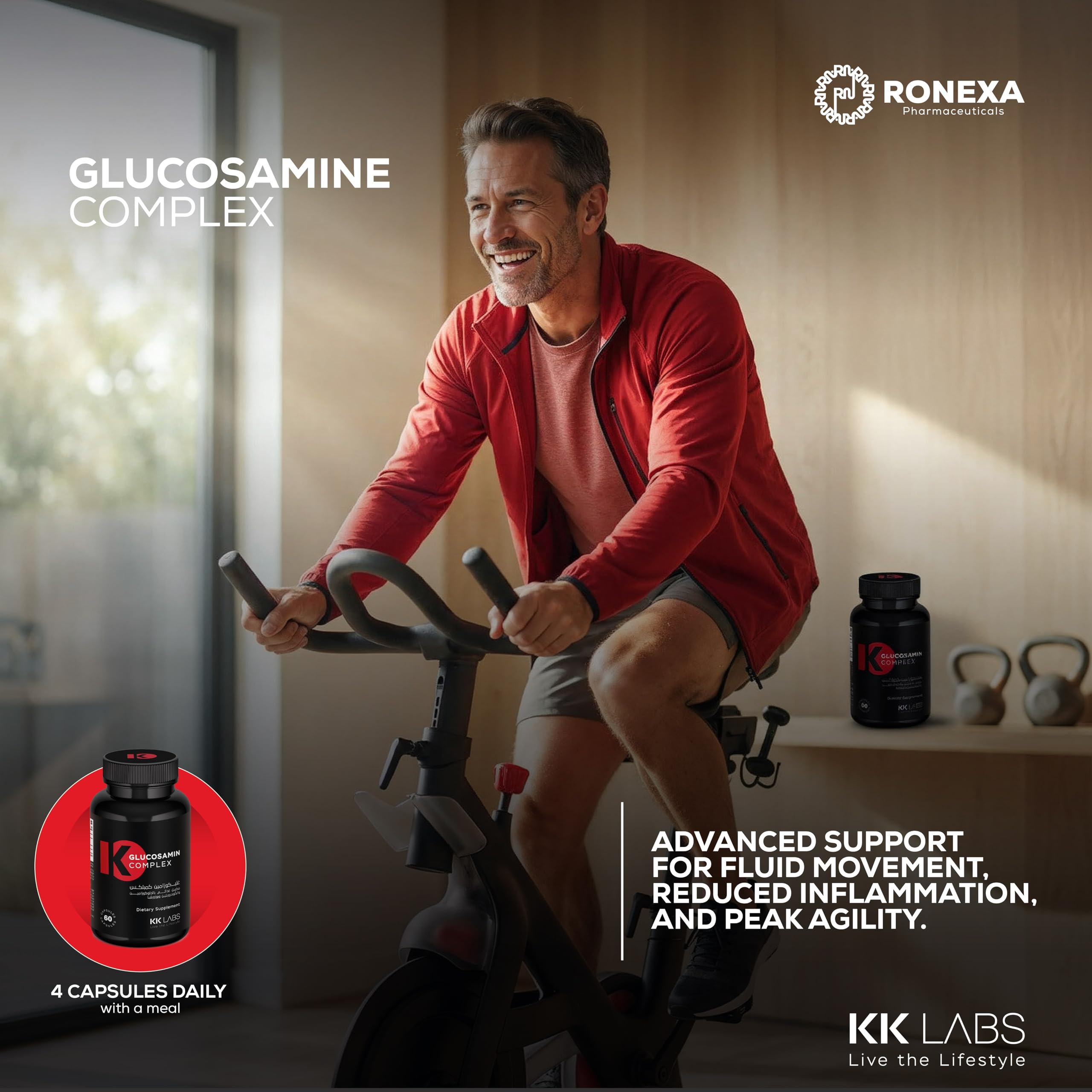 KK Labs Glucosamine Complex 60 Capsules - 4-in-1 Joint Formula with Glucosamine Sulfate 1600mg, Chondroitin 800mg, Boswellia 400mg & Hyaluronic Acid 80mg for Joint Comfort, Mobility & Cartilage