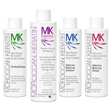 Express Formaldehyde-Free Brazilian Keratin Hair Treatment Kit Blowout Straightening No Wait Formula Natural Organic Results with Shampoos and Conditioner Keratina Para Alisar El Pelo