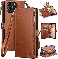Vista 1 de XcaseBar Funda tipo cartera para iPhone 15 Pro de 6.1 pulgadas con cremallera, tarjetero y bloqueo RFID, funda de piel sintética a prueba de golpes