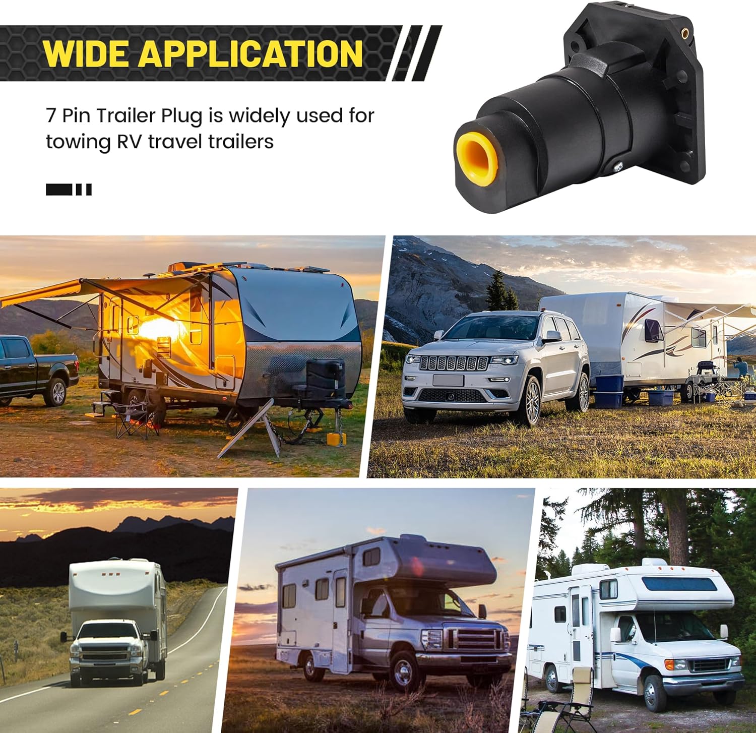 Oyviny 7 Pin Male Trailer Round RV Blade Connector Socket + 4-Way Flat to 7-Way Round Blade and 4 Way Trailer Wiring Harness Adapter