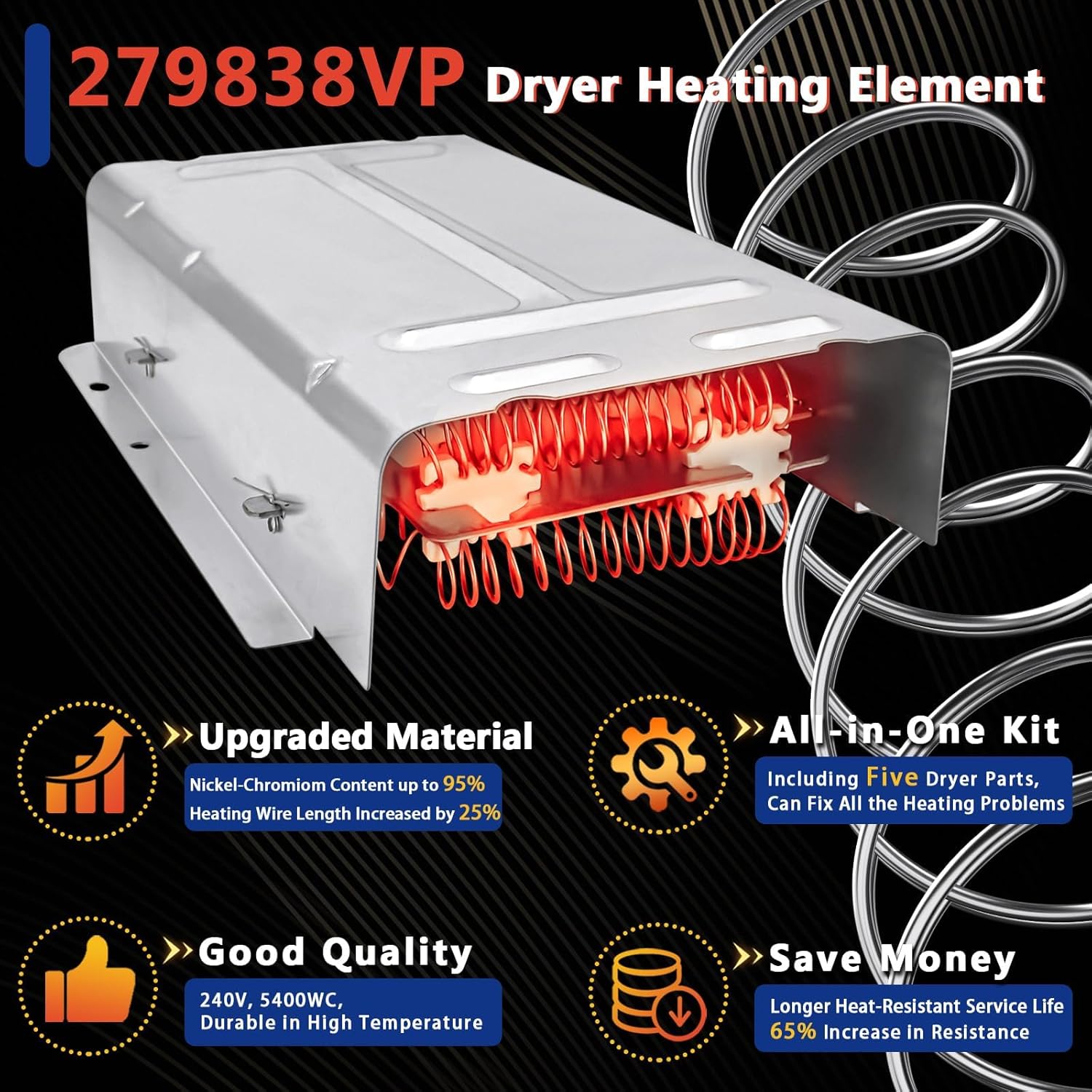 RED4640YQ1 RED4640YQ0 Dryer Heating Element Kit Fit for Ro-per RED4440VQ1 RED4516FW0 REX5634JQ0 RED4516FW0 RED4440VQ2 RED4100SQ0 RED4340SQ1 REX4634KQ1 REX5634KQ1 RED4440SQ0 REX3514PQ0