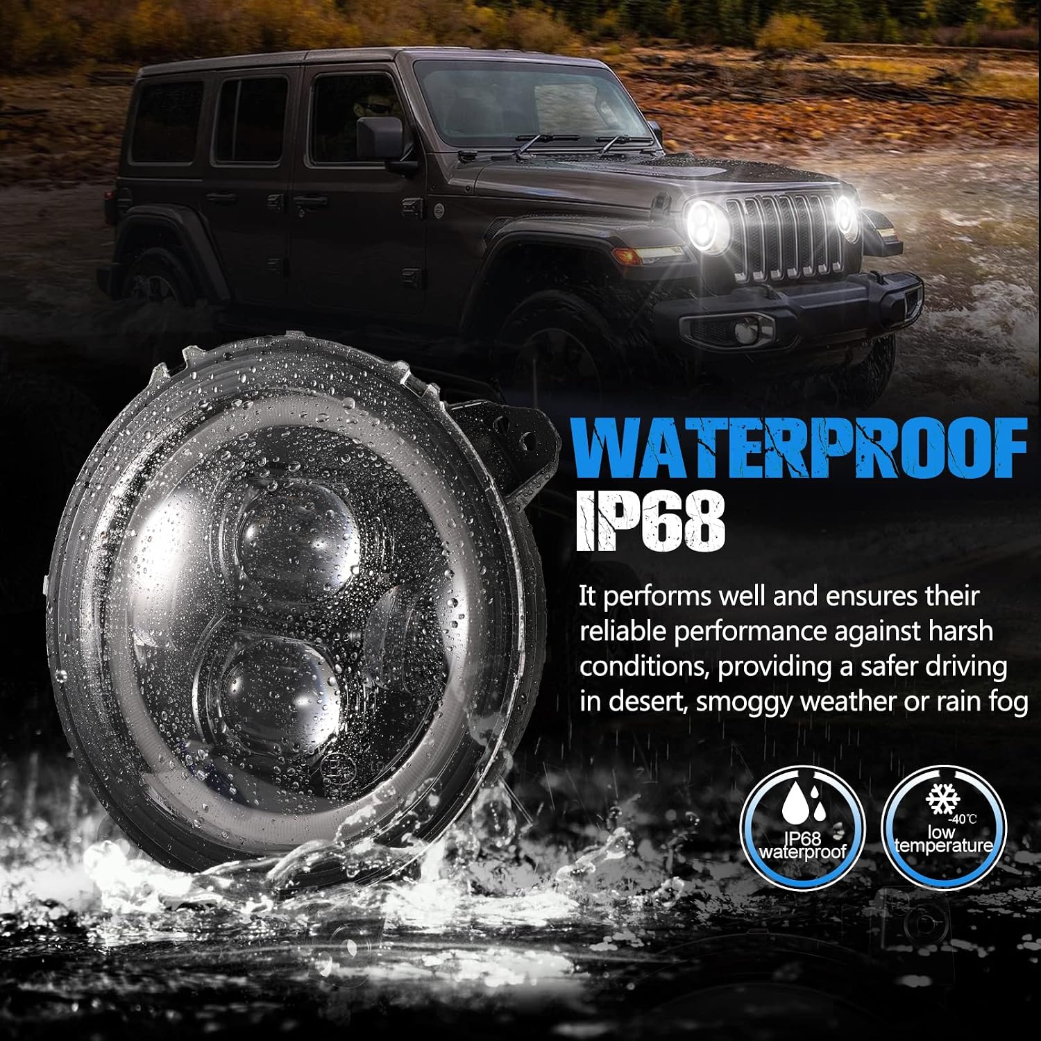 BUNKER INDUST Wrangler JL 9” Inch LED Headlights with Halo DRL,Pair Round Headlamp with Daytime Running Lights for Jeep Gladiator JT 2018-2025 Jeep Wrangler JL/4xe Accessories