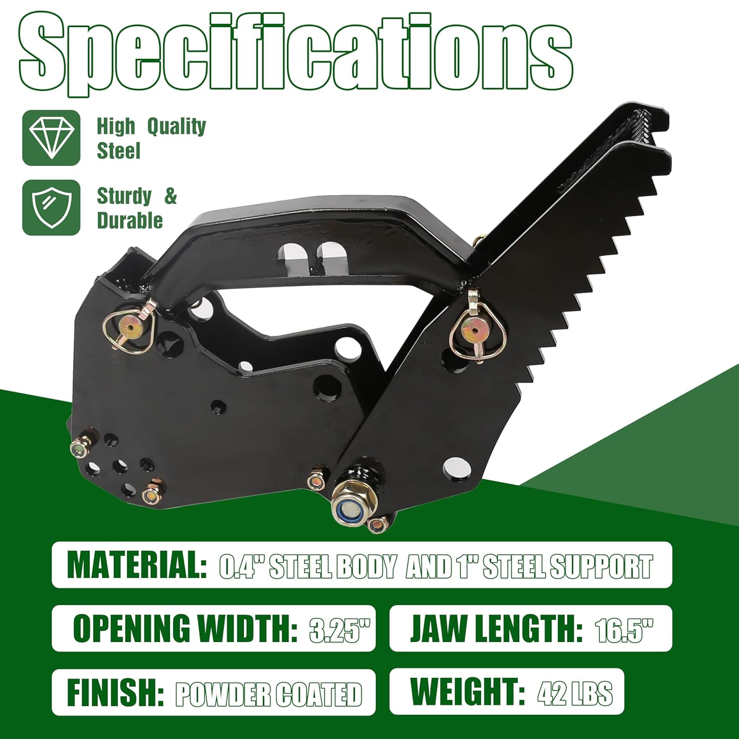 ECOTRIC Universal Backhoe Thumb Excavator Attachment Fit for 3.25" Boom Width Compatible with Kubota Woods Mahindra Deere JD Claw Tractor Black Powder Coated Steel Bolt On Durable Heavy Duty