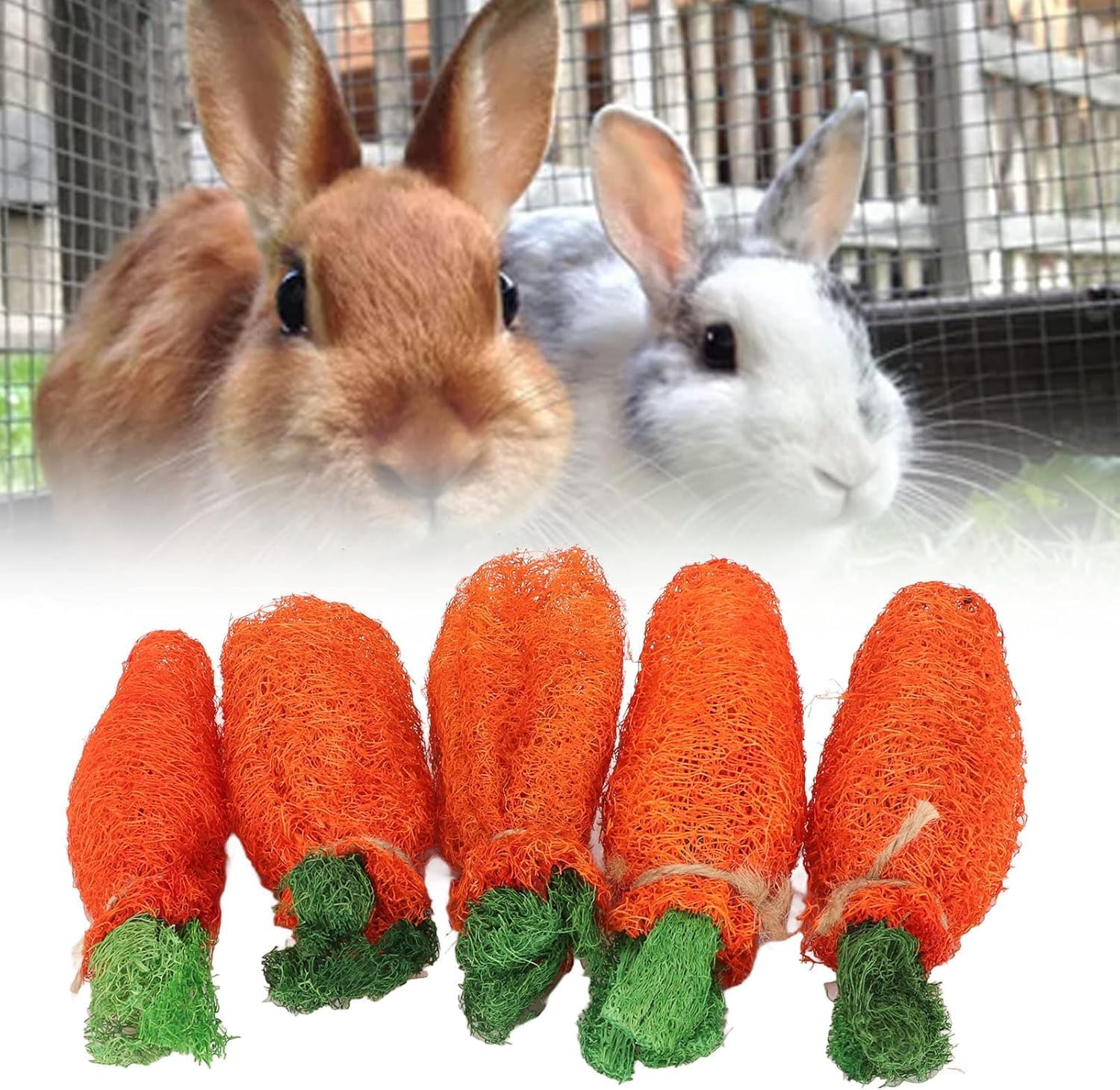 Rabbit Loofah Carrot Toys, Health Wood Grass Ball String Loofah Carrot Toys Bunny Chew Teeth Rabbit Hamster Chew Toys for Chinchillas Guinea Pigs Hamsters (L)