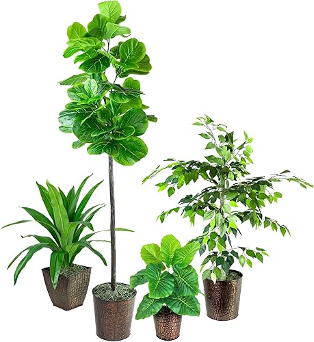 LCG Florals - Árbol artificial de 6 pies para interiores en maceta de cobre, planta falsa de casa y decoración del hogar para sala de estar,