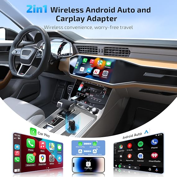 Wireless Android Auto & CarPlay Adapter 2-in-1, 2026 Upgraded UK Apple Car Play Dongle [Mini, Latency-Free, Auto Connect] Convert Wired to Wireless via USB-A/C, Plug & Play, Fit for 2016+ Cars -Black
