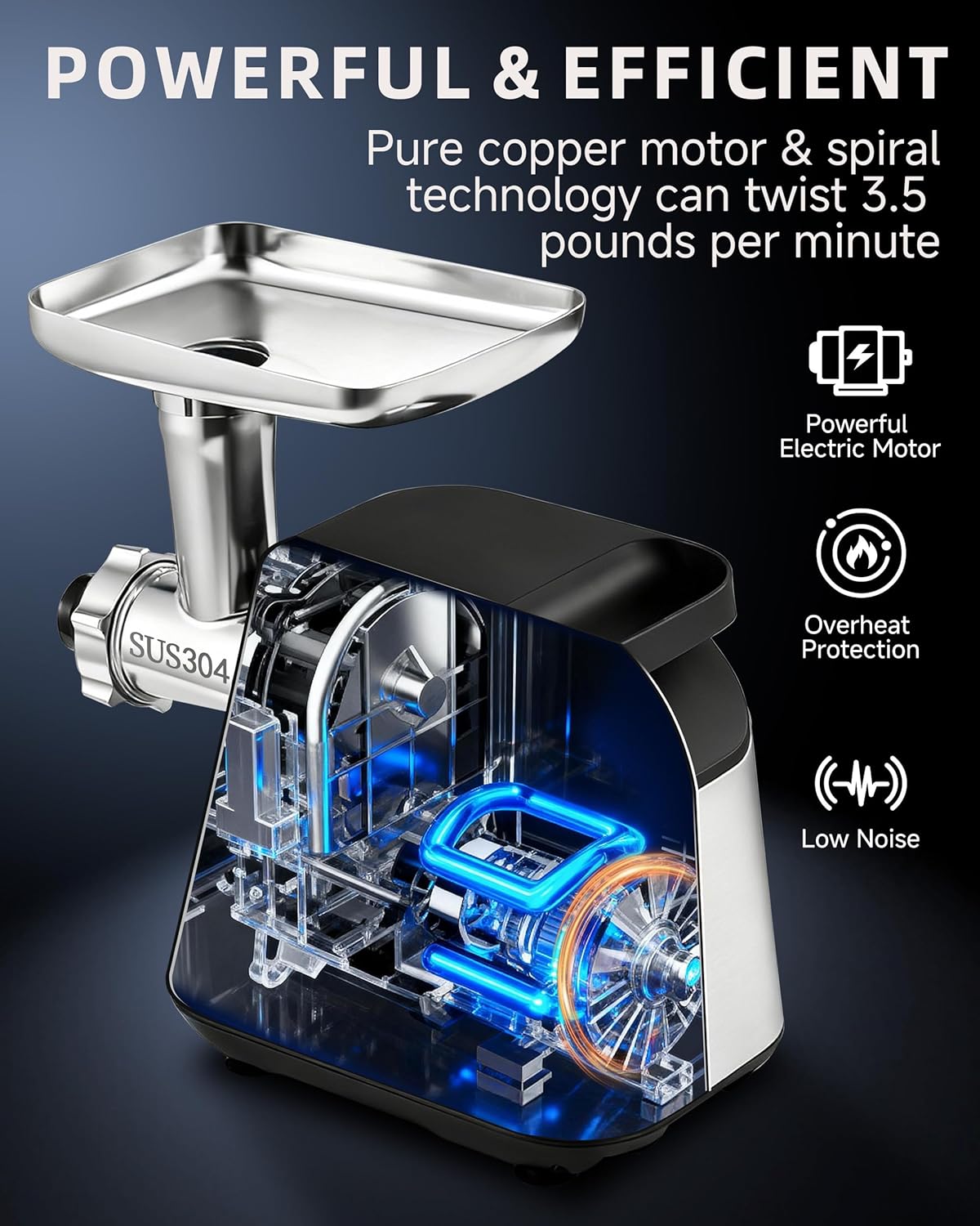 Electric Meat Grinder 2800 Max 304 Stainless Steel Meat Mincer Accessories With 2 Blades 3 Plates 3 Sausage Tube & Kubbe Kit for Home Use