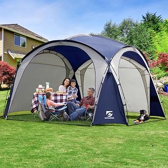 UNICAMPER Event Shelter Gazebo Beach Tent UPF 50+ 3.6 x 3.6 m Waterproof and Rainproof Dome Sun Shade for 8-10 People with 2 Sidewalls Navy