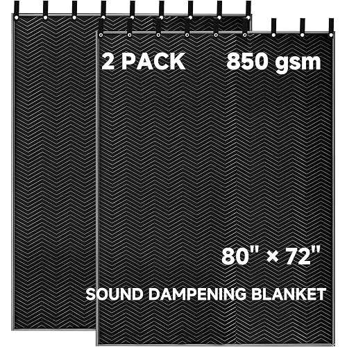 2 Pcs Large Sound Dampening Blanket 80" x 72", 850GSM Acoustic Sound Blanket with Grommets, Heavy Duty Studio Sound Absorption Blankets,Acoustic Blanket Noise Reduce for Room,Moving Blankets