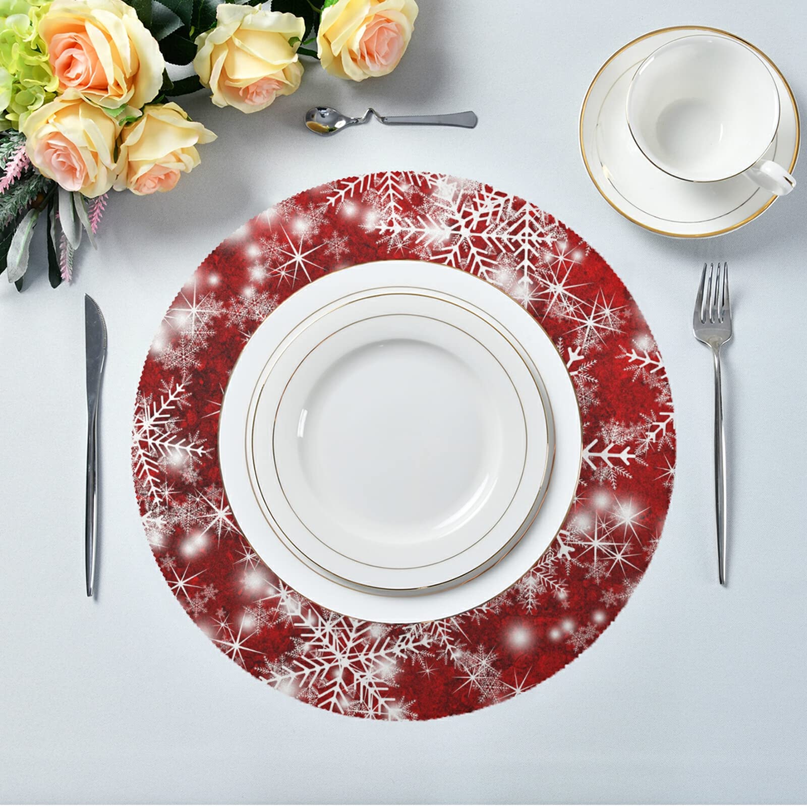6 Sets De Table Noël En Plastique Lavable - Motif Fleurs, 40x28 Cm, Décorations Festives - 9