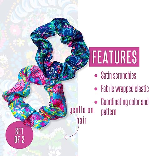 Miniatura 9 de Lilly Pulitzer Juego de 2 coleteros grandes, paquete de 2 bandas elásticas de satén, lindas cintas para el cabello para mujeres y niñas,