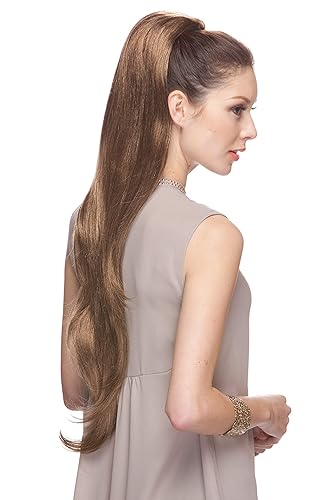 Cola de caballo de visón color P42730  Sepia Wigs de 30 pulgadas de largo con cordón en capas recto, resistente al calor, sintético afroamericano