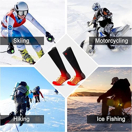 Miniatura 9 de Magnolia Calcetines térmicos para hombres y mujeres, 7.4 V, batería recargable eléctrica, calentadores de pies, calcetines térmicos de esquí de