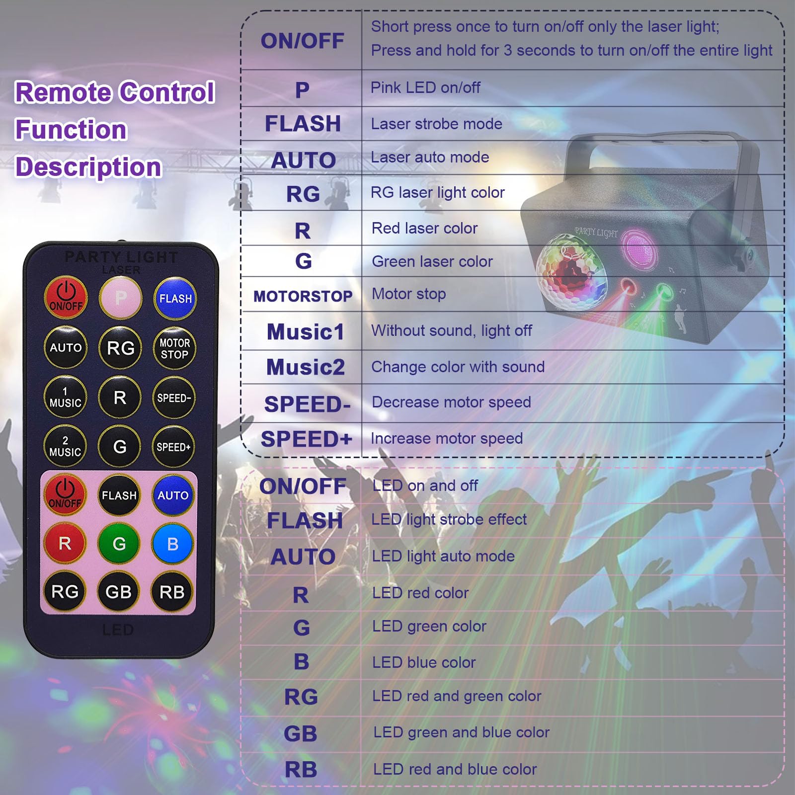 Disco Laser Lights Projector for Party: Sound Activated Dance Floor Light Disco Ball Lamp DJ Lazer Show Music Sync LED Club Strobe for Karaoke Indoor Outdoor Halloween Rave Kids Decorations