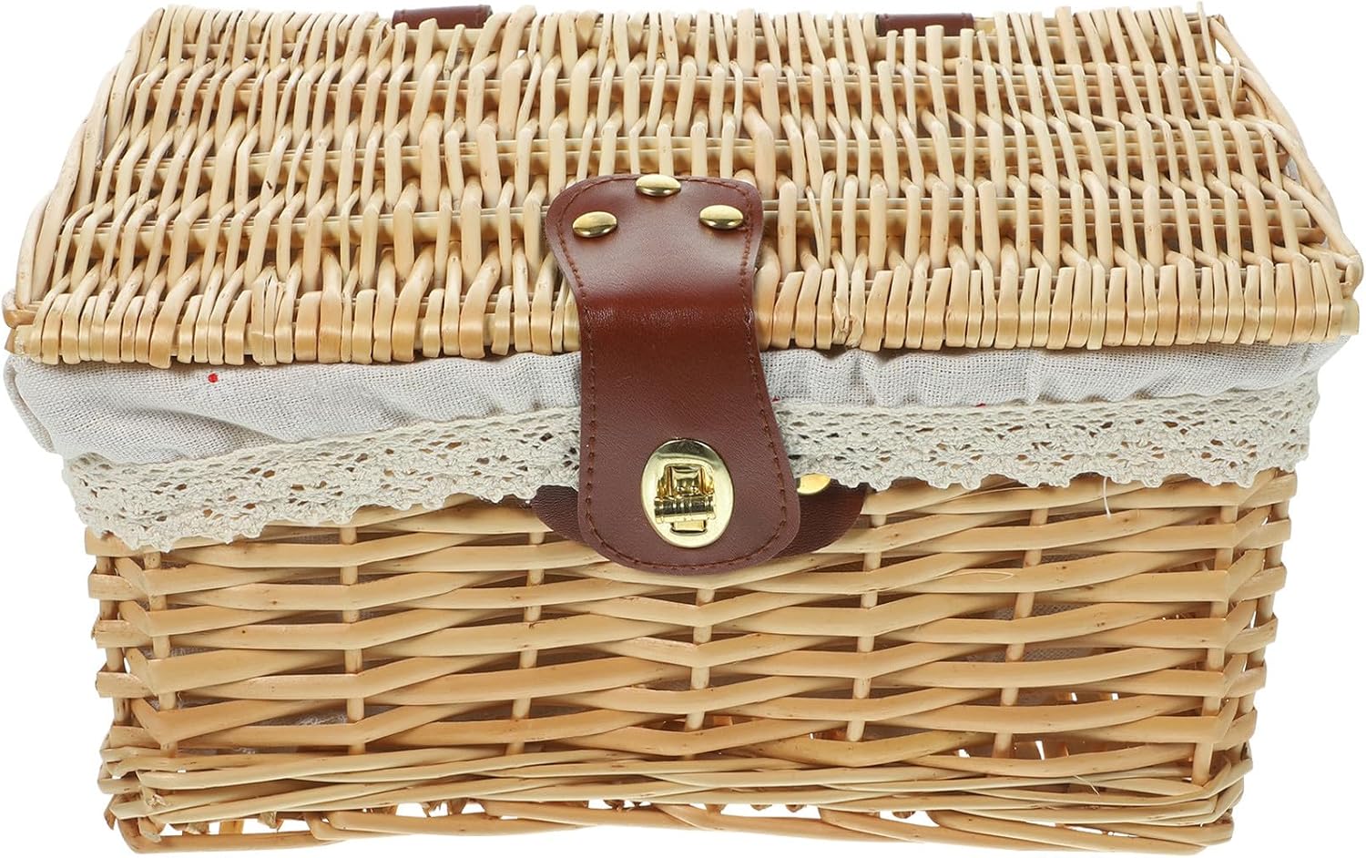 BESTonZON Woven Storage Basket with Lid Small Decorative Seagrass Basket Handwoven Storage Organizer for Books and Laundry Home Shelf Container
