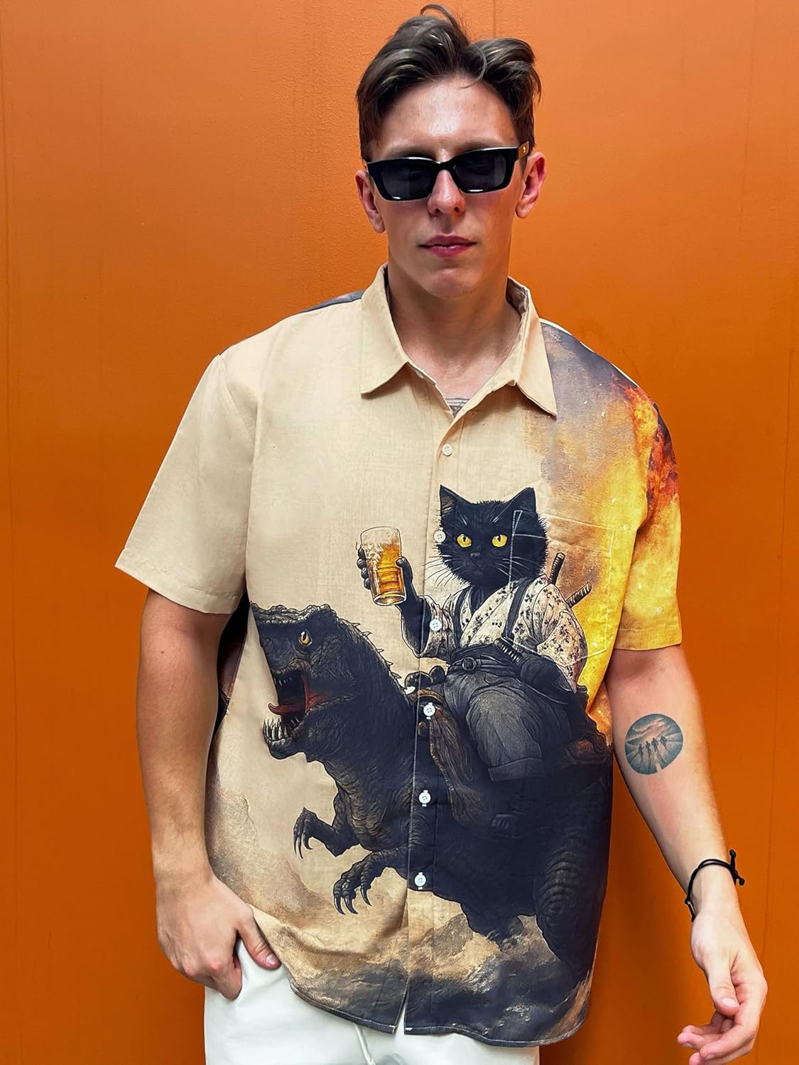 Japanese Art Style Men's Hawaiian Shirt Funny Printed Casual Short Sleeve Button Down Shirts - Image 3