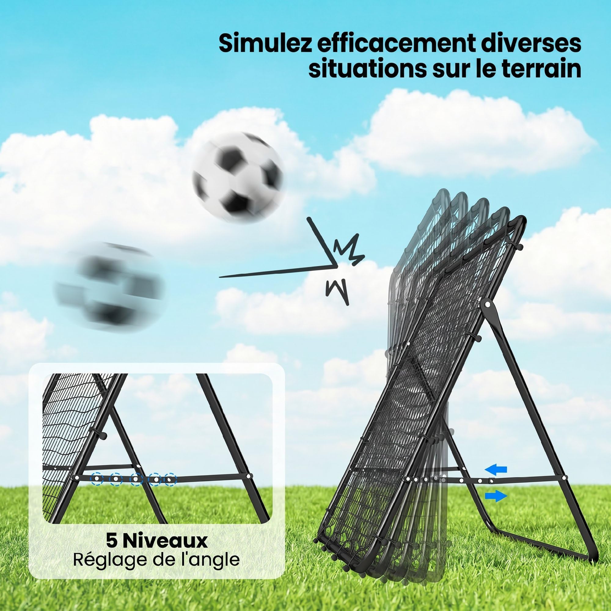 SPORTNOW Filet de Rebond Réglable à 5 Angles en Acier, Multisport Pliable 120x73x112cm Noir