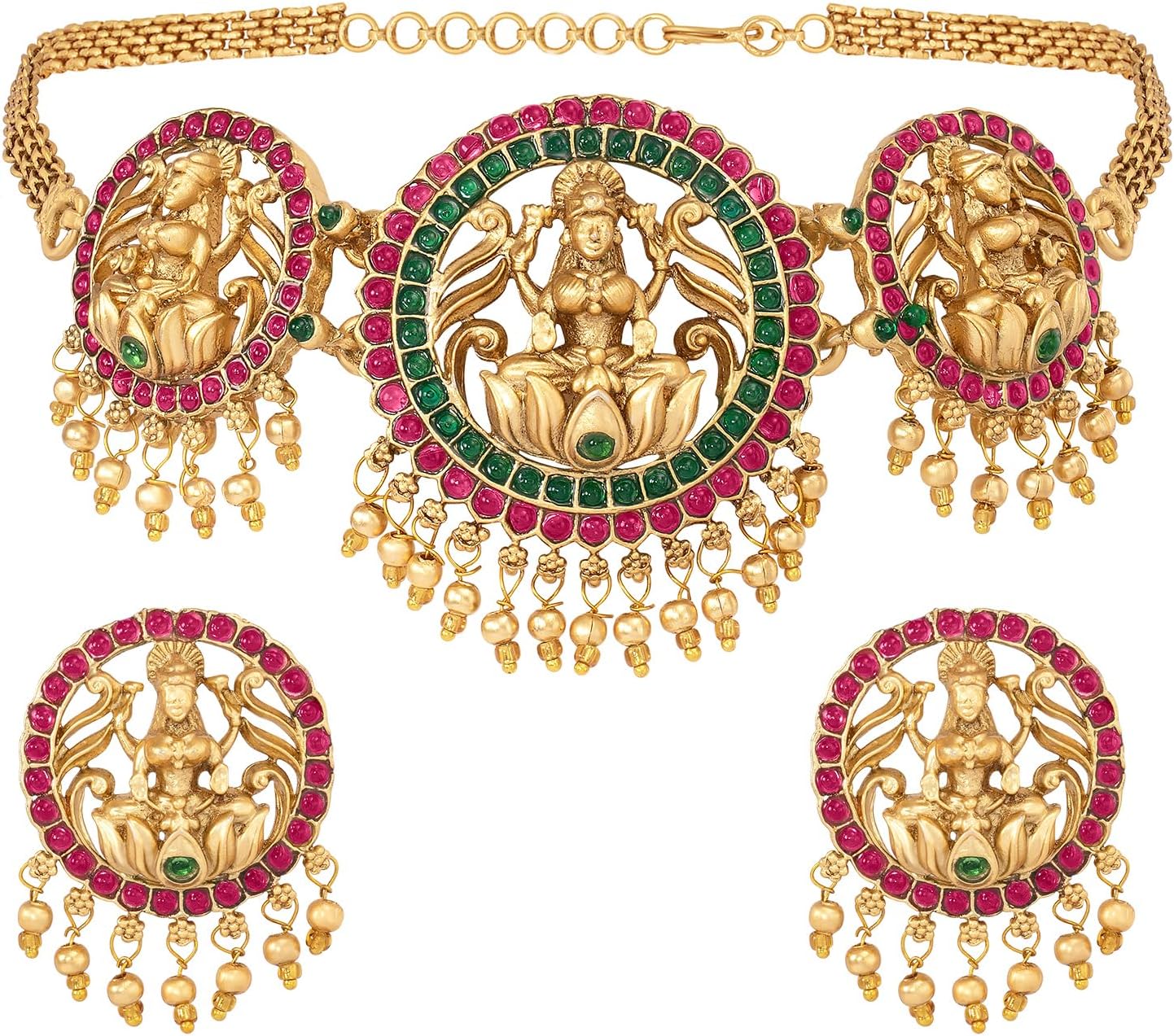Aheli Gold Plated Kundan Dangling Pearls Choker Necklace & Earring Jewellery Set Gift for Women