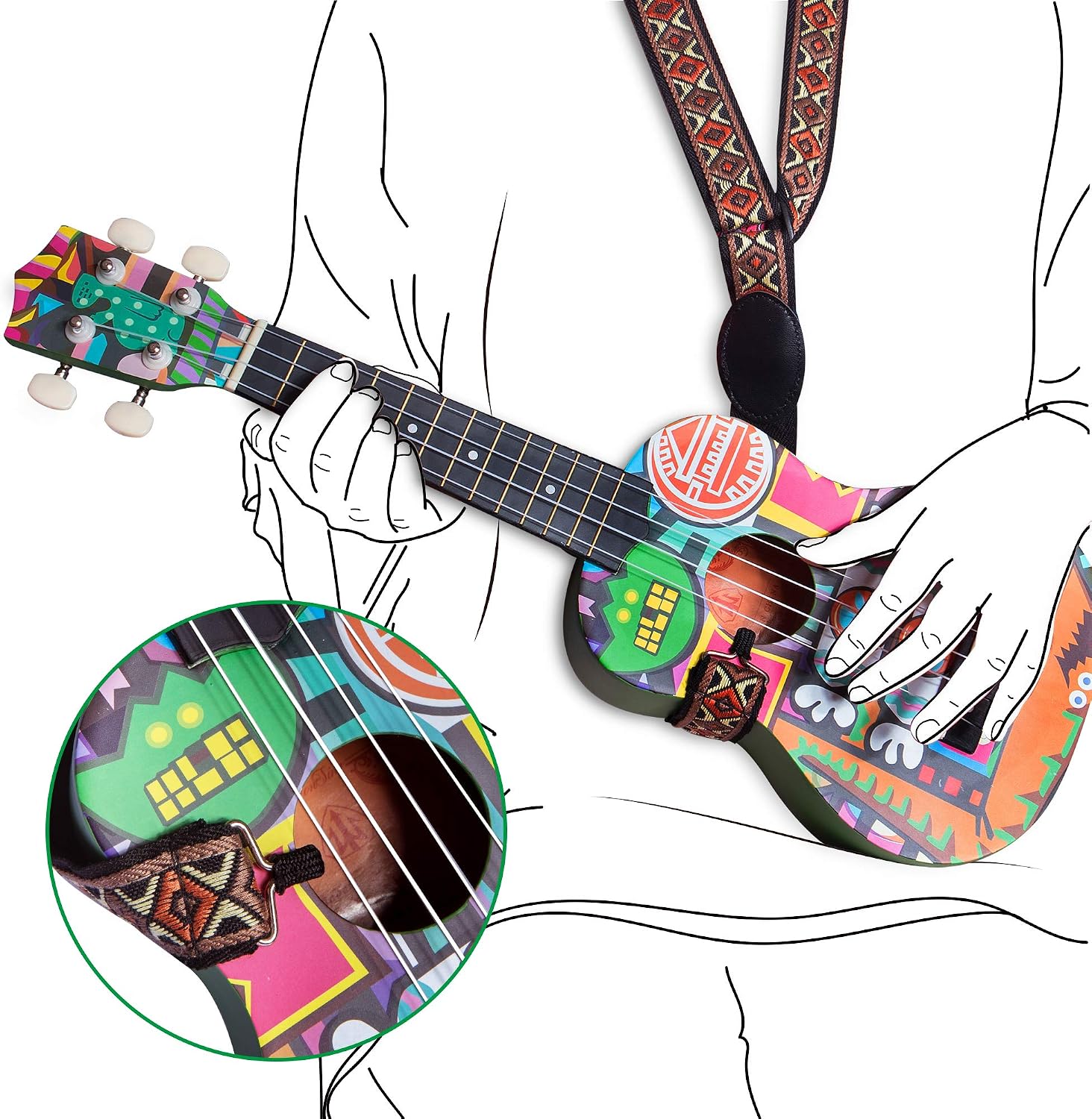 Honsing Soprano Ukulele for Beginner Novelty Doodle Tattoo with Gig Bag