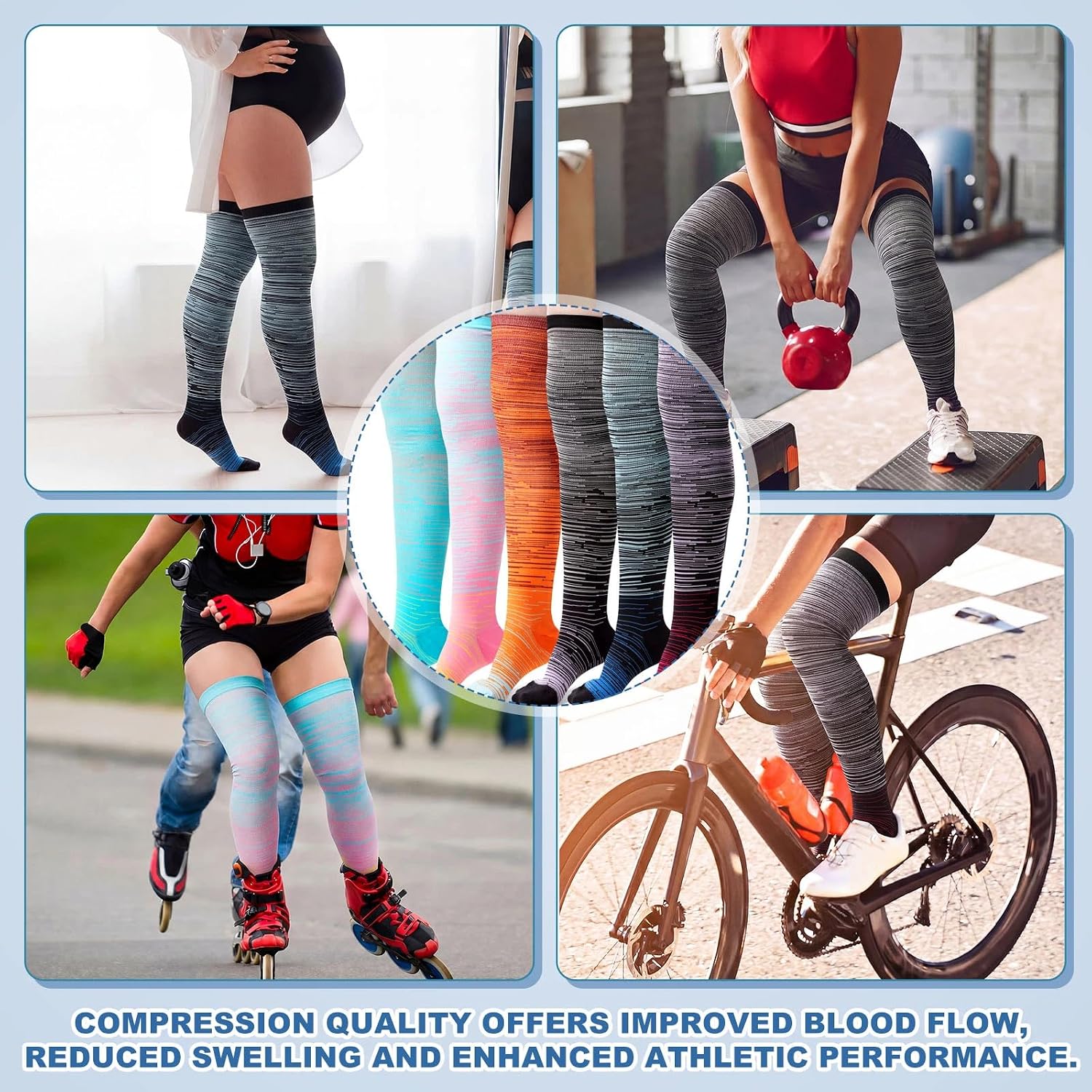Chicingyo 6 Pairs Thigh High Compression Socks for Women Men 15-20mmHg Over the Knee Graduated Support Stockings for Nurses, Pregnancy Edema, Varicose Veins & Post-Surgery