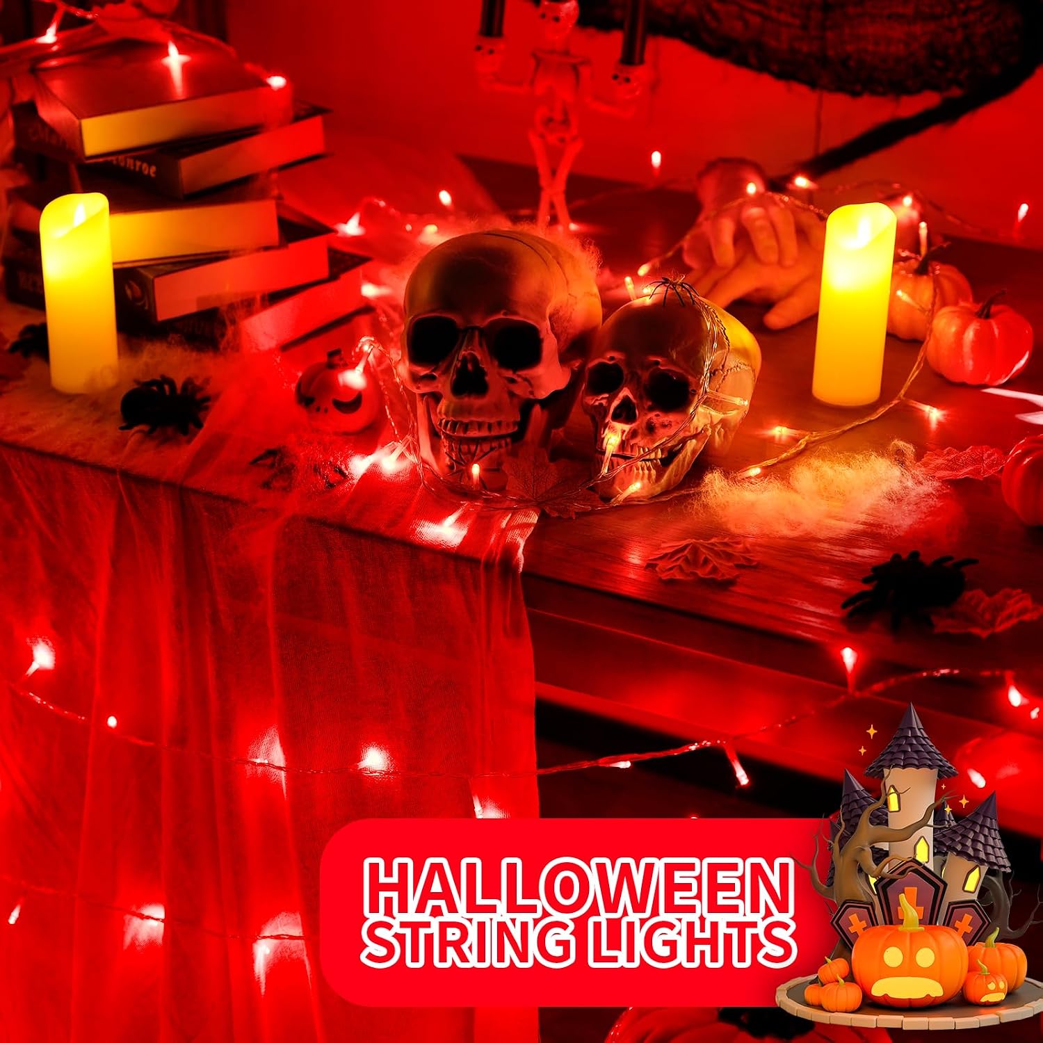 JMEXSUSS 2 Pack Red Halloween Lights Indoor, 100 LED 33FT Red String Lights