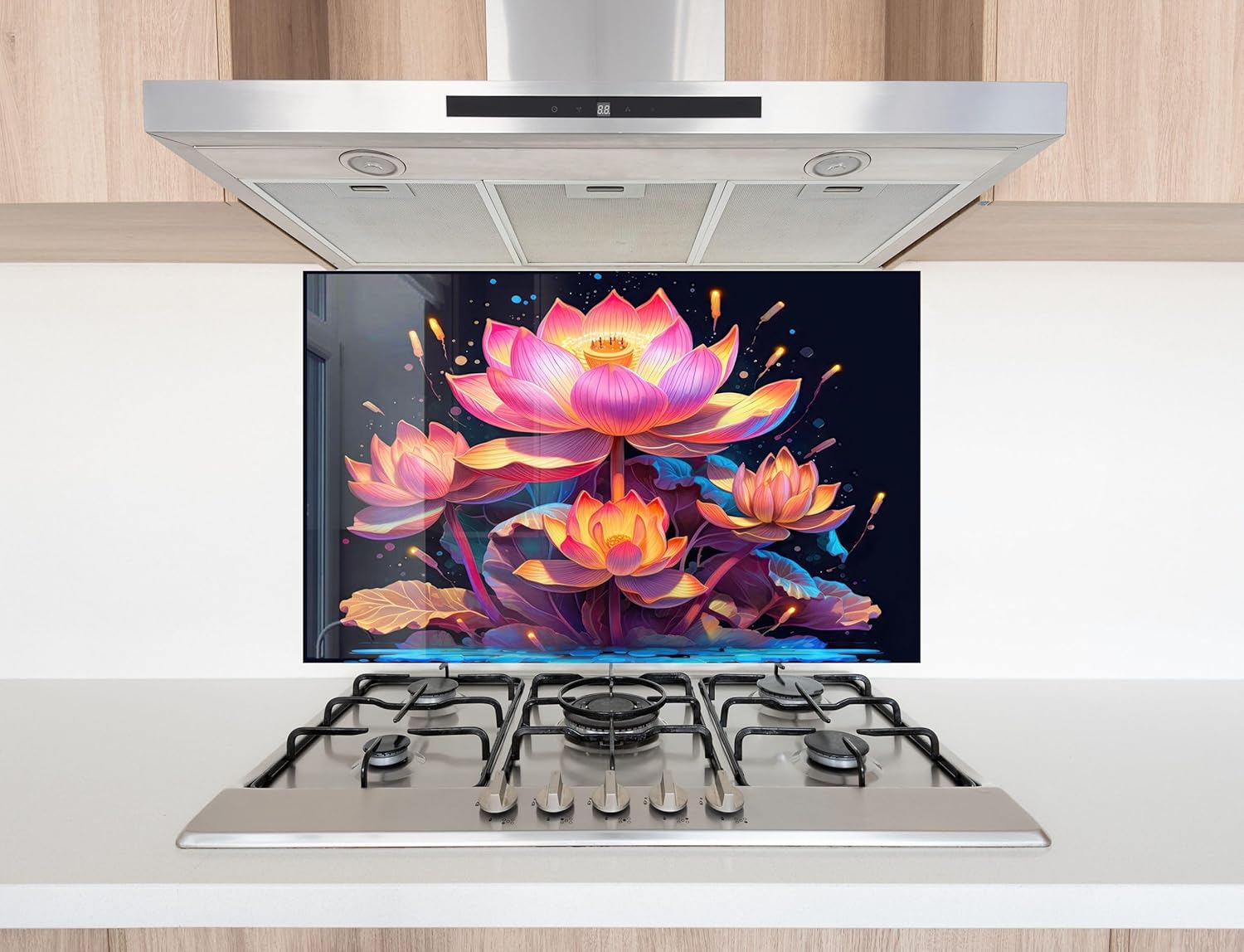 Myphotostation.com 20Wx54H'' Tempered Glass Stove Backsplash Kitchen Tile Decor Stove Back Cover Glass Splashback Tile for Stove Top Cover Toughened Glass Cooker Protector 7
