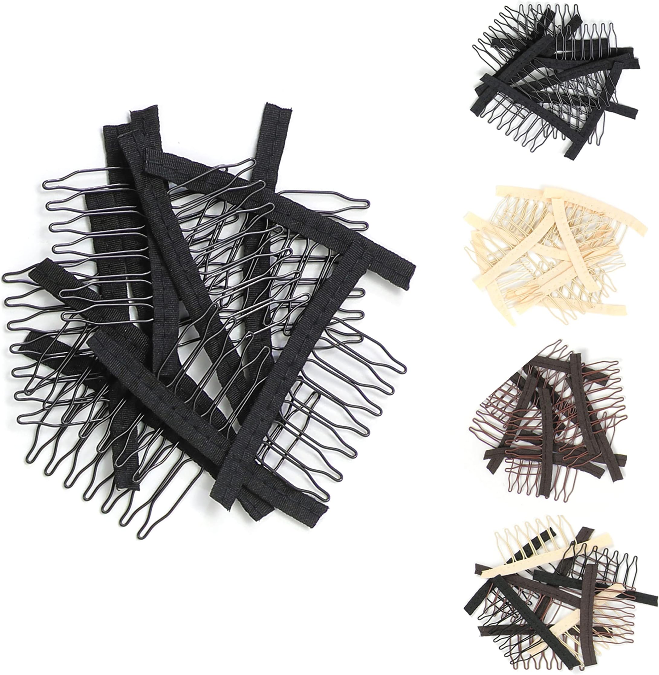 30 Pcs Wig Combs for Making Wig Caps, Steel Teeth with Cloth, Hair Comb Wig Accessories Tools for Hairpiece (Black, Normal Hair, 3.1cm long, 2.1cm wide, 1 Count)