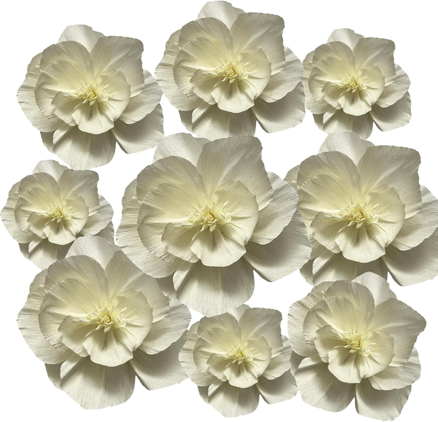 BRT Bearingshui Crepe Paper Flowers Decoration for Wall Total 9 Pcs, Artificial Flowers for Wedding Decor,Flower Backdrop Decor, Baby Bridal Shower Birthday Party, Cream 3D Wall Flowers Decor