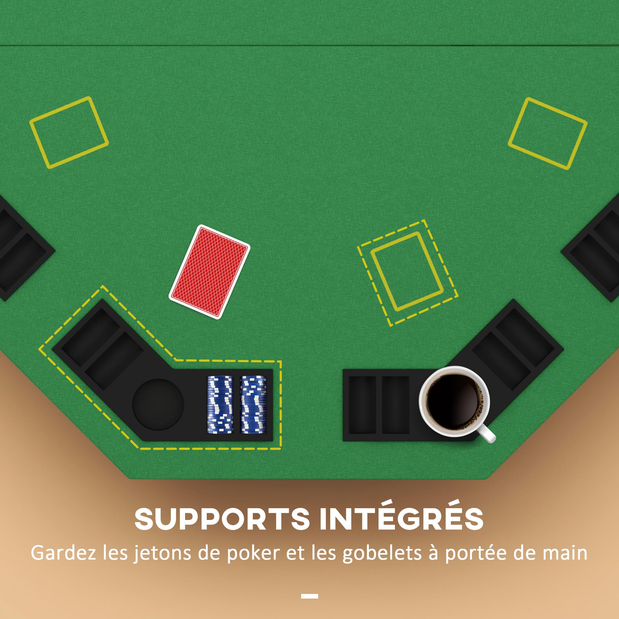 SPORTNOW Table de Poker Pliable pour 8 Joueurs, Table de Jeu avec Porte-gobelet et bac à jetons, 120 x 120 x 72 cm, Vert