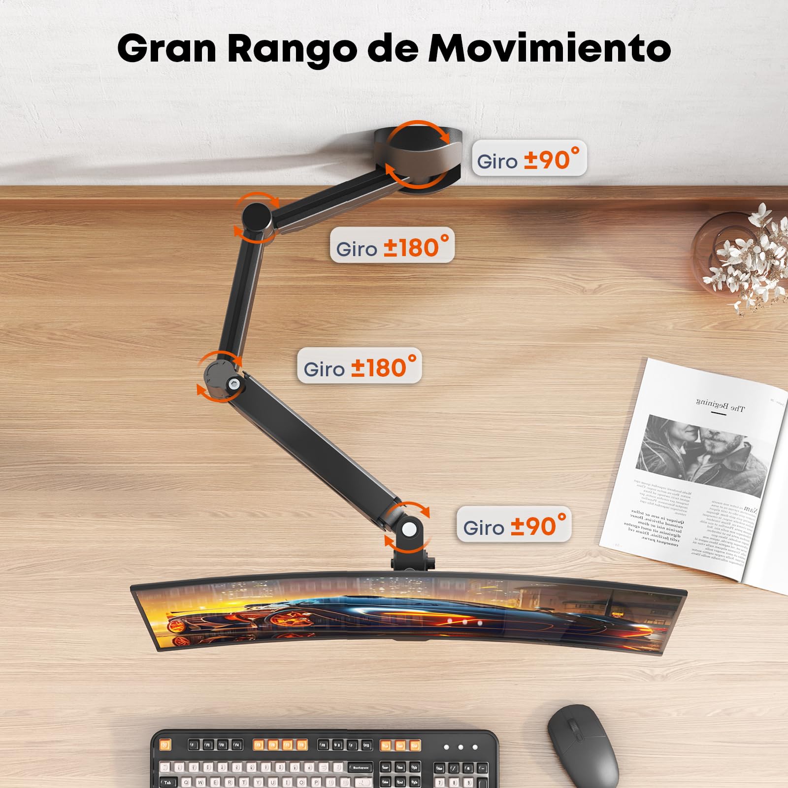 Soporte de Pared Extralargo para Monitor de 17 a 32 Pulgadas, Brazo de Pared Articulado para Monitor, Hasta 9 kg, VESA 75/100 mm, Negro