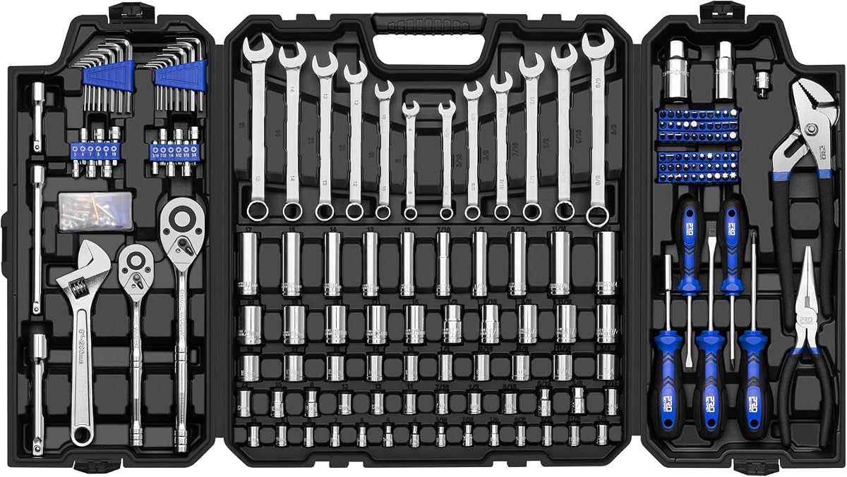 240-Piece Mechanics Tool Set, Socket and Wrench Kit | SAE and Metric Sizes, 3/8 & 1/2-Inch Drive Ratchet, General for Automotive Car and Home Repair