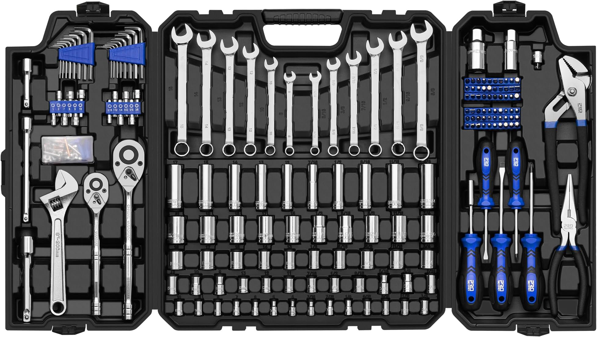Prostormer 240-Piece Mechanics Tool Set, General Assorted SAE/Metric Sockets and Wrenches Automotive Repair Tool Kit with Plastic Storage Toolbox