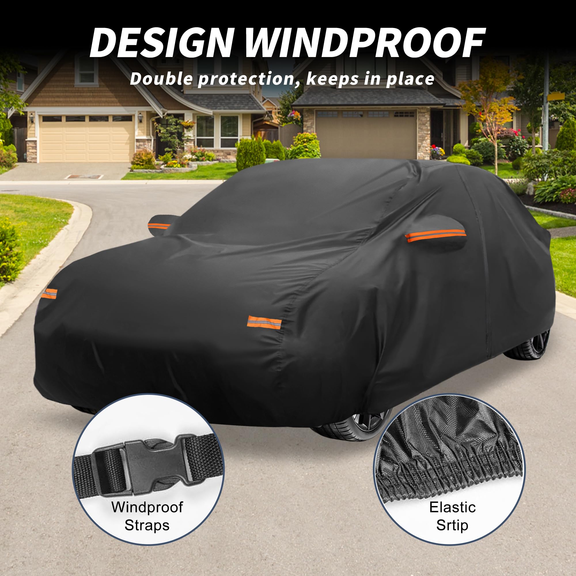 X AUTOHAUX Car Cover Outdoor Waterproof Sun Rain Snow Hail Protection with Left Side Door Zipper Aluminum Film — view 4