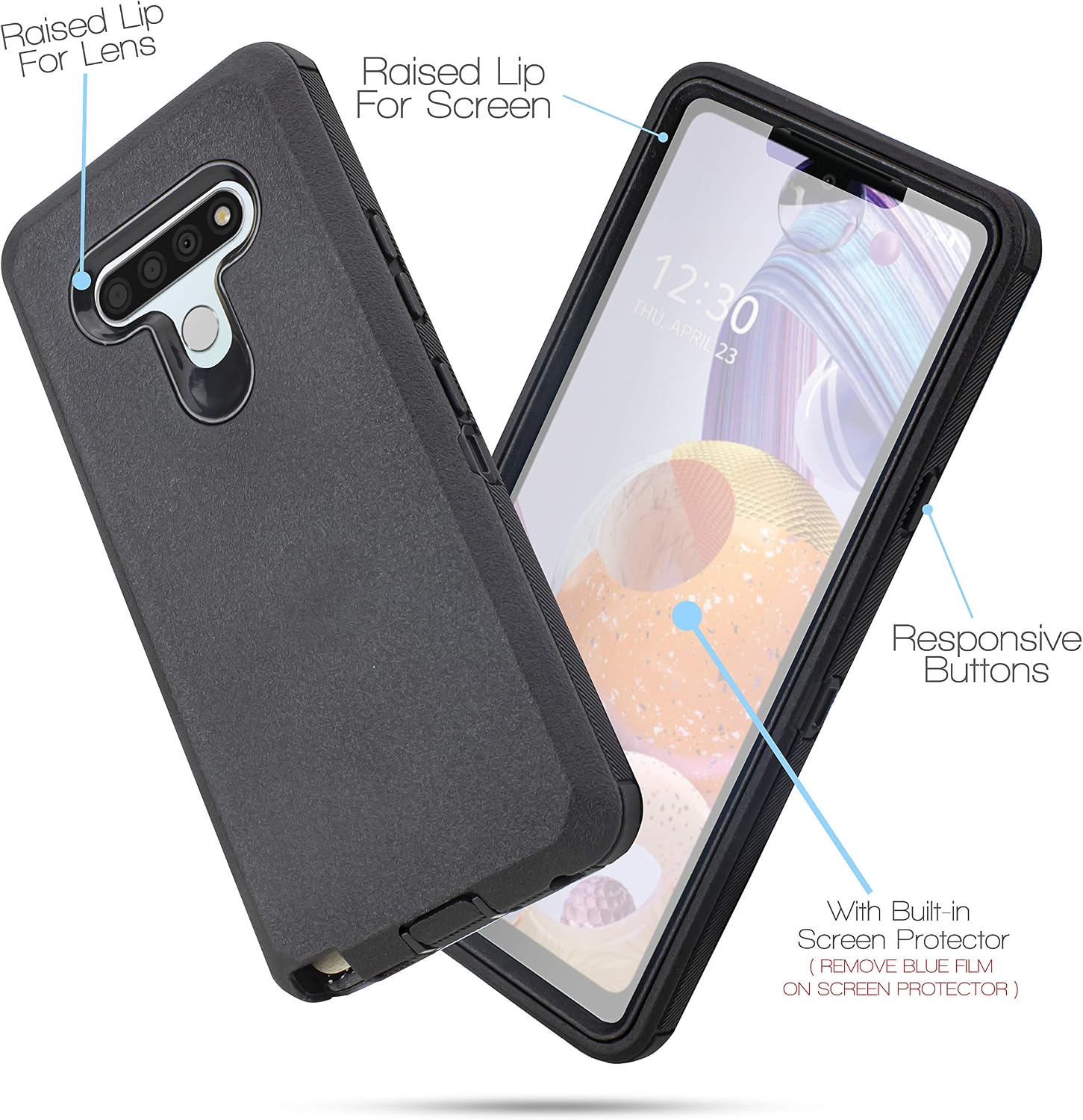 Customerfirst Heavy Duty Armor for LG Stylo 6 Case, Built in Screen Protector with Belt Clip Holster Shockproof Rugged Shell Case Non-Slip Bumper Hybrid Case (Black)