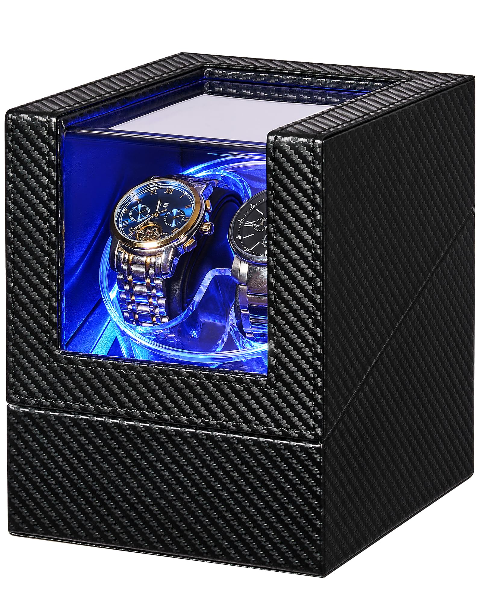 ANWBROAD Remontoir Pour Montres Automatiques, 4 Modes Boîte Double Remontoir Automatique Avec Design en Cristal LED, Boîtier Rotatif Avec Moteur Ultra Silencieux et Adaptateur Type-C JWW007C