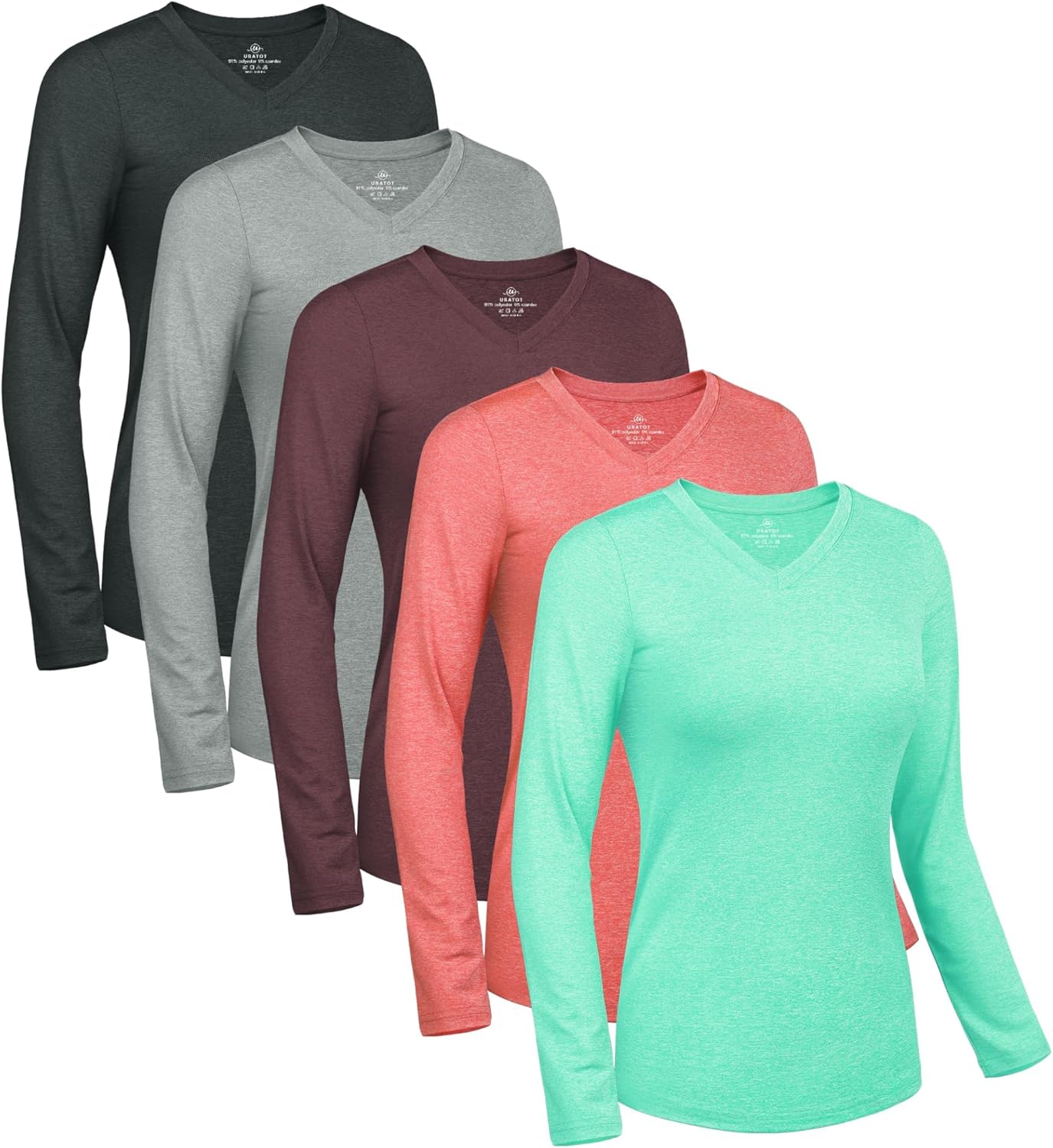 URATOT Women's Dry-Fit Shirts Long-Sleeve Tops V-Neck Athletic Workout Shirt Stretch Moisture Wicking Running Sports Top