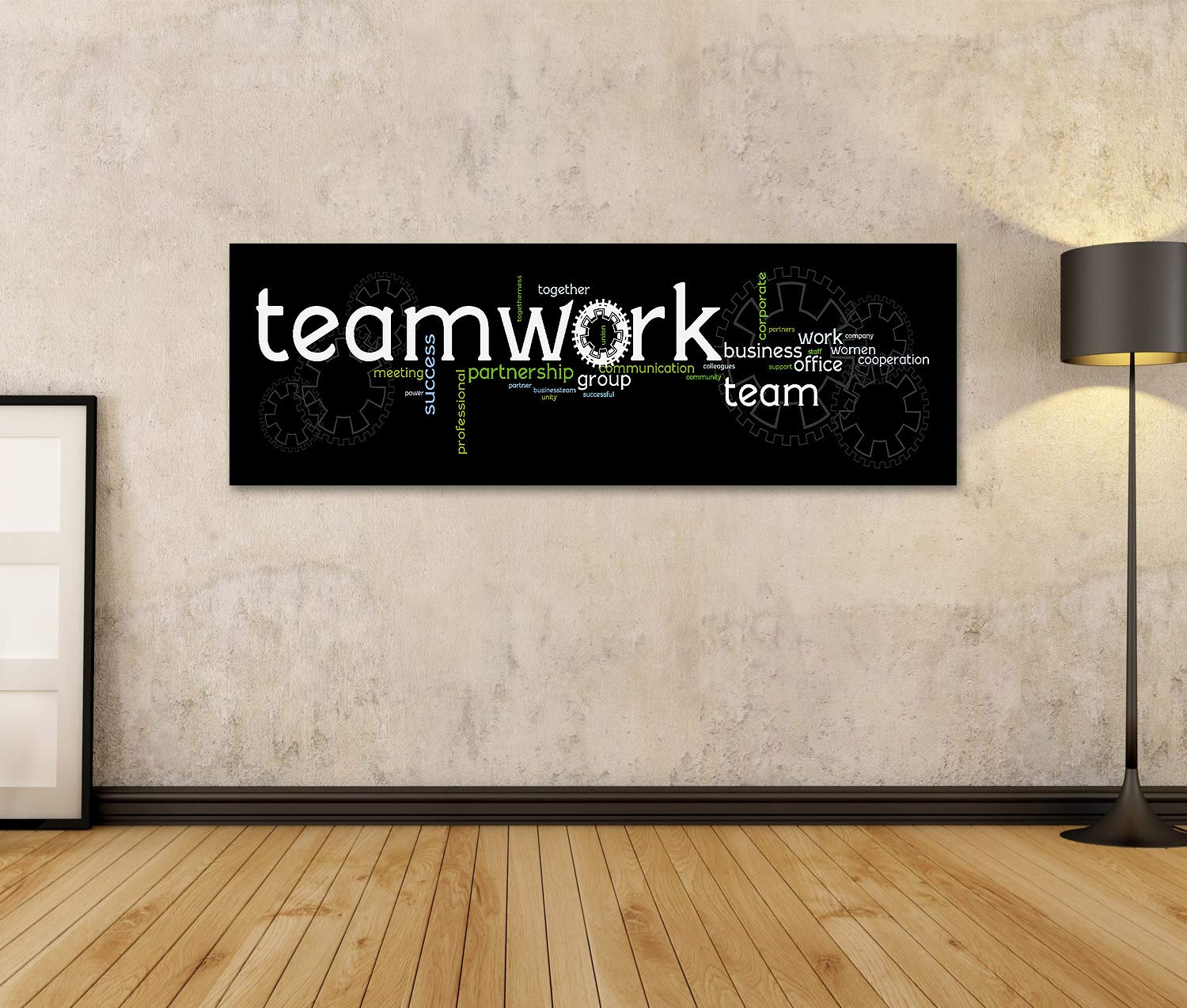 Cuadro sobre lienzo, pancarta de trabajo en equipo de negocios, 120 x 40 cm – Cuadro de pared póster impresión imágenes