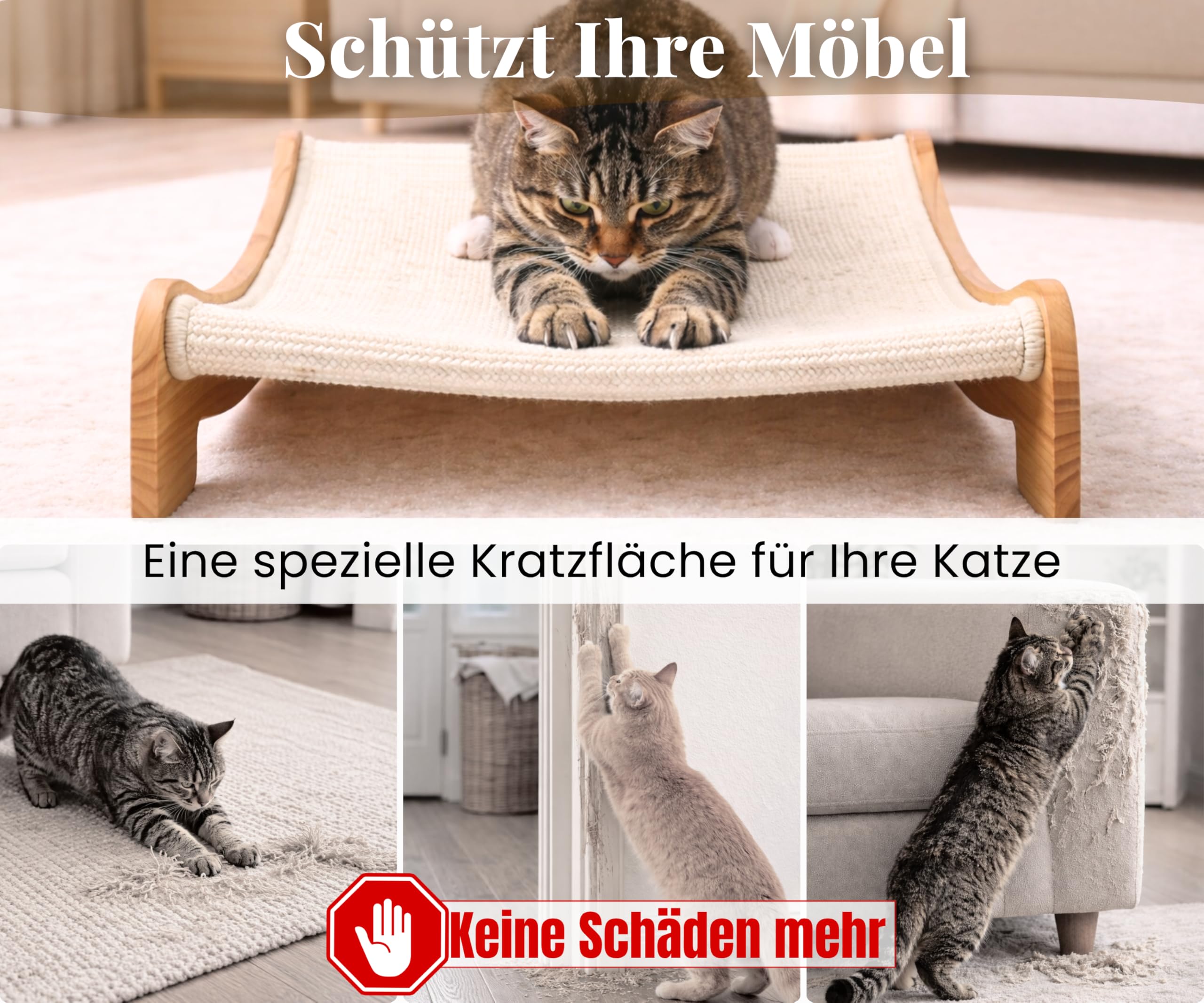 Mookie’s Kratzbrett für Katzen XL 67x42 cm – 2-in-1 Katzenliege & Kratzsofa aus Massivholz – Natursisal Kratzfläche – für Katzen jeder Größe