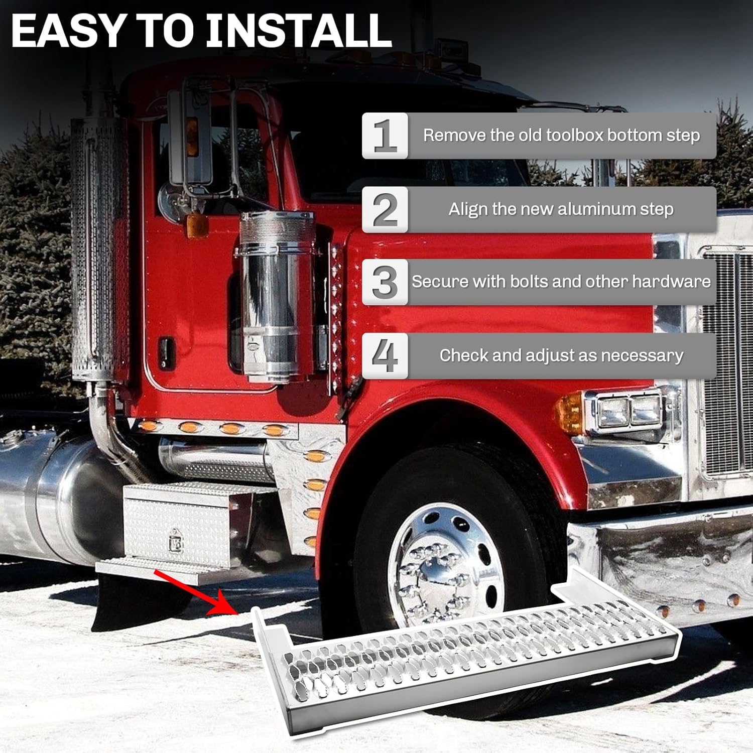 aostirmotor Battery Box Toolbox Bottom Replacement Step Compatible with Peterbilt 375 385 377 Aluminum Step