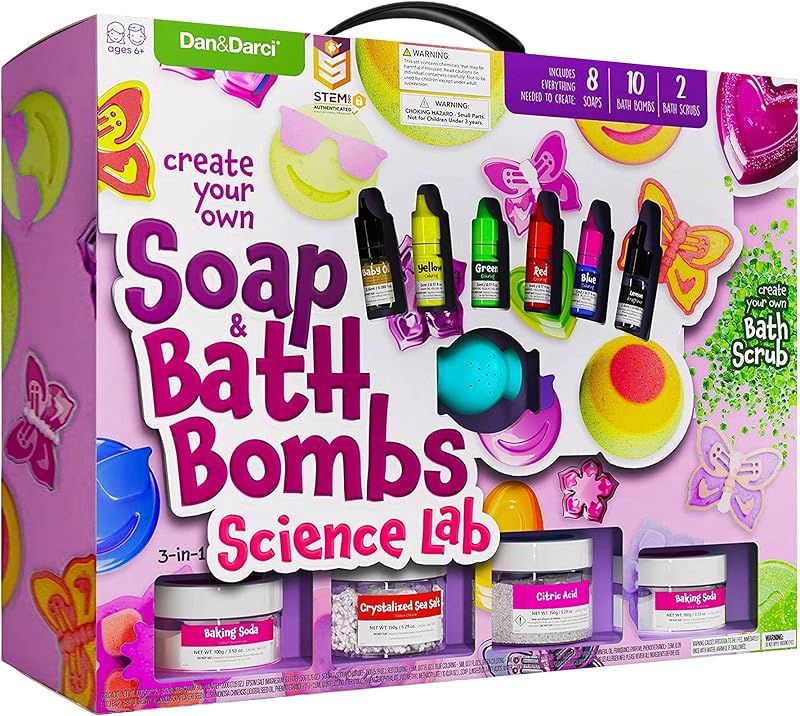 Dan&Darci Soap & Bath Bomb Making Kit for Kids, 3-in-1 Spa Science Kits, Craft Gifts for Girls & Boys Age 6-12 Year Old Girl Crafts: DIY Experiment Toys, Gift for Kid Ages