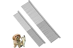 2PCS Dog and Cat Brush Kit, Stainless Metal Comb and Detangler Deshedding...