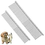 2PCS Dog and Cat Brush, Stainless Steel Pets Grooming Comb Kit, Detangler Deshedding Brush, Metal Knots Hair Remover 6.4
