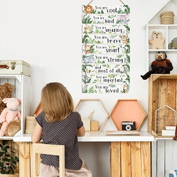 KAIRNE Jungle Animal Kids Affirmation Hanging Wall Decor Plaque Sign