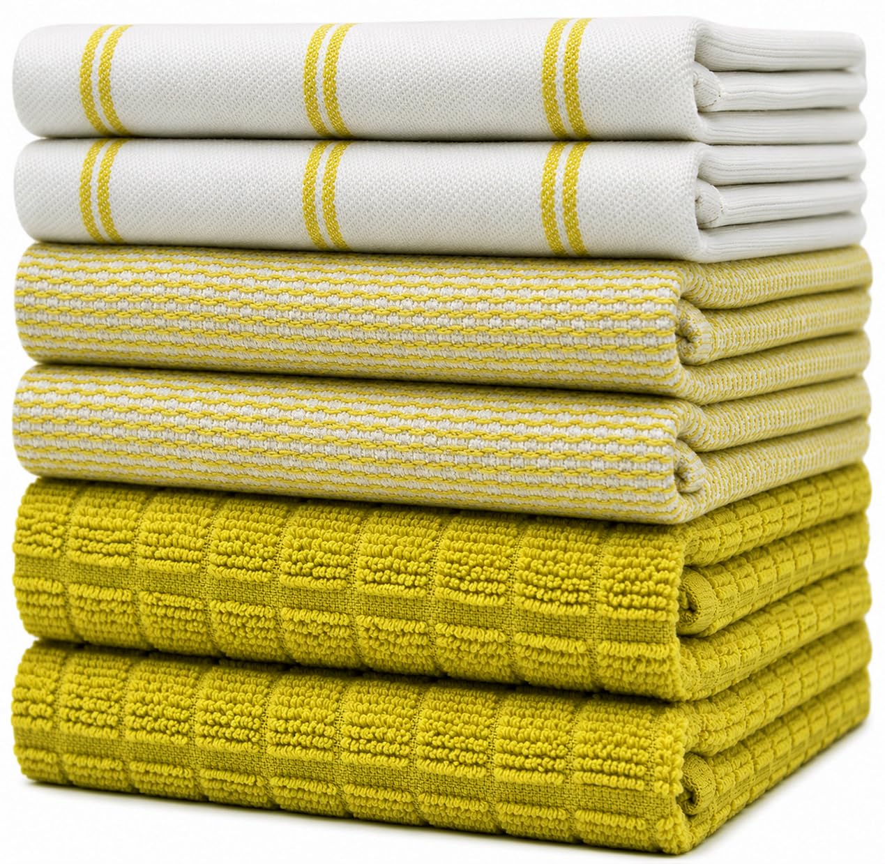 Premium Kitchen Towels 6 Pack 100% Cotton, 20"x28" Dish Towels Lime Check