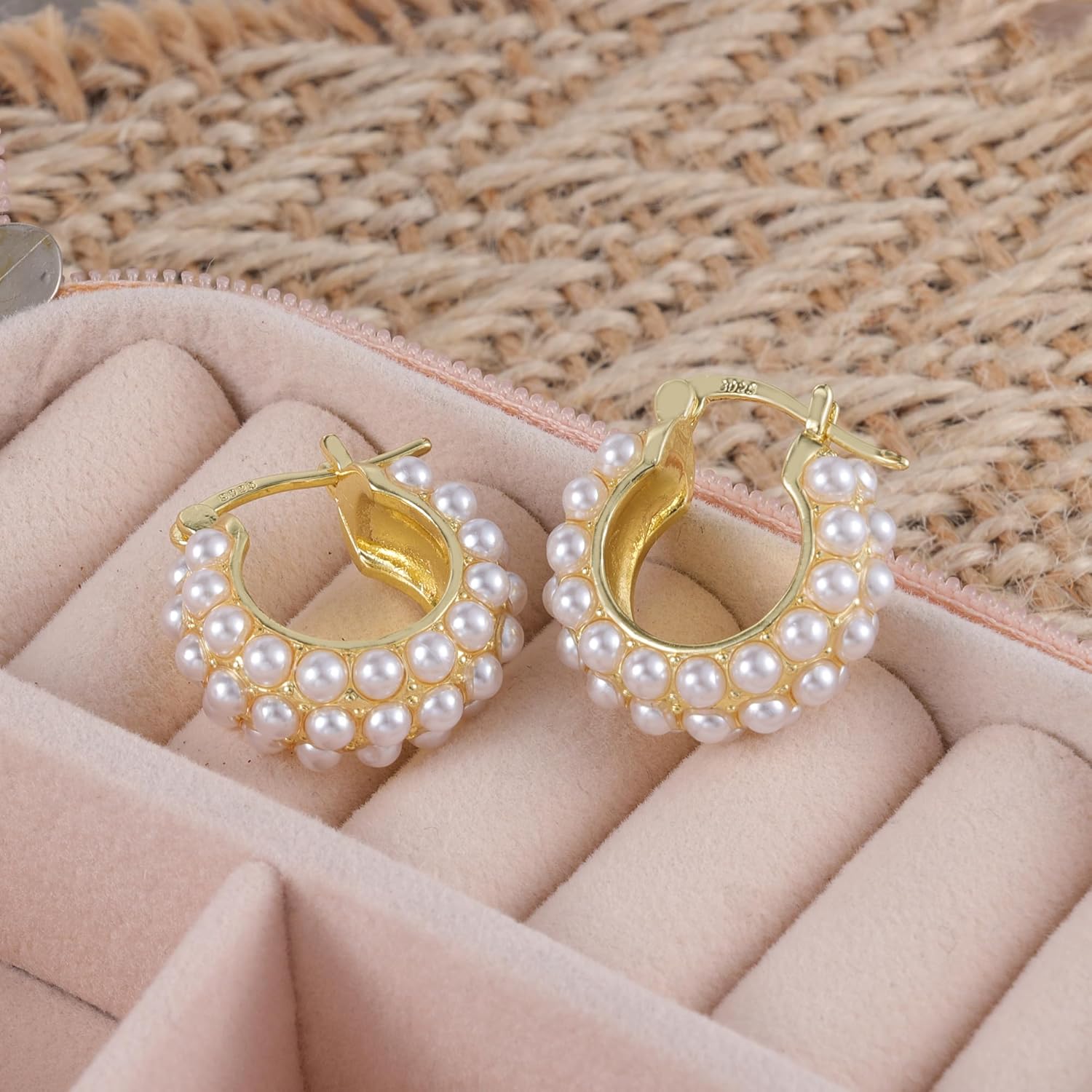 Gold Pearl Earrings for Women Hypoallergenic Sterling Silver Post Gold Pearl Hoop Earrings Pearls Earings for Women Jewelry Gifts - Image 5